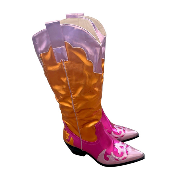 Azalea Wang Hendrix Western Cowboy Boot Knee High Pink/Orange Metallic Sz 9 - Picture 5 of 12